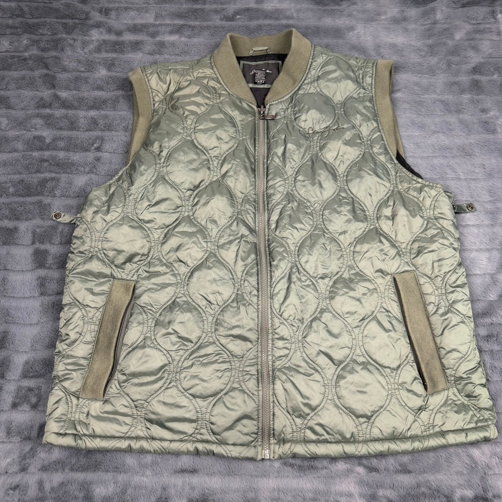 Sean John Mens 2XL Quilted Puffer Vest Olive Green Full Zip Sleeveless Jacket